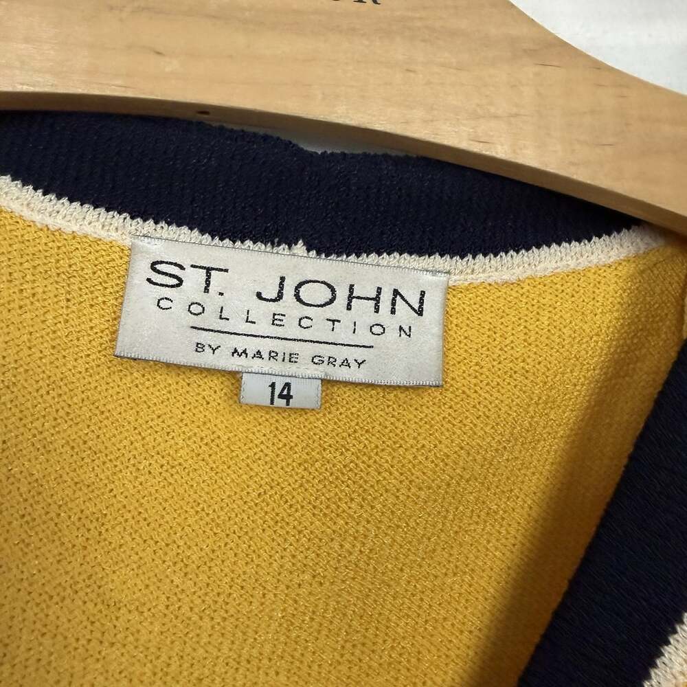 St John Collection Yellow Navy Striped Knit Cardigan Skirt Suit Set 14 - Picture 4 of 7